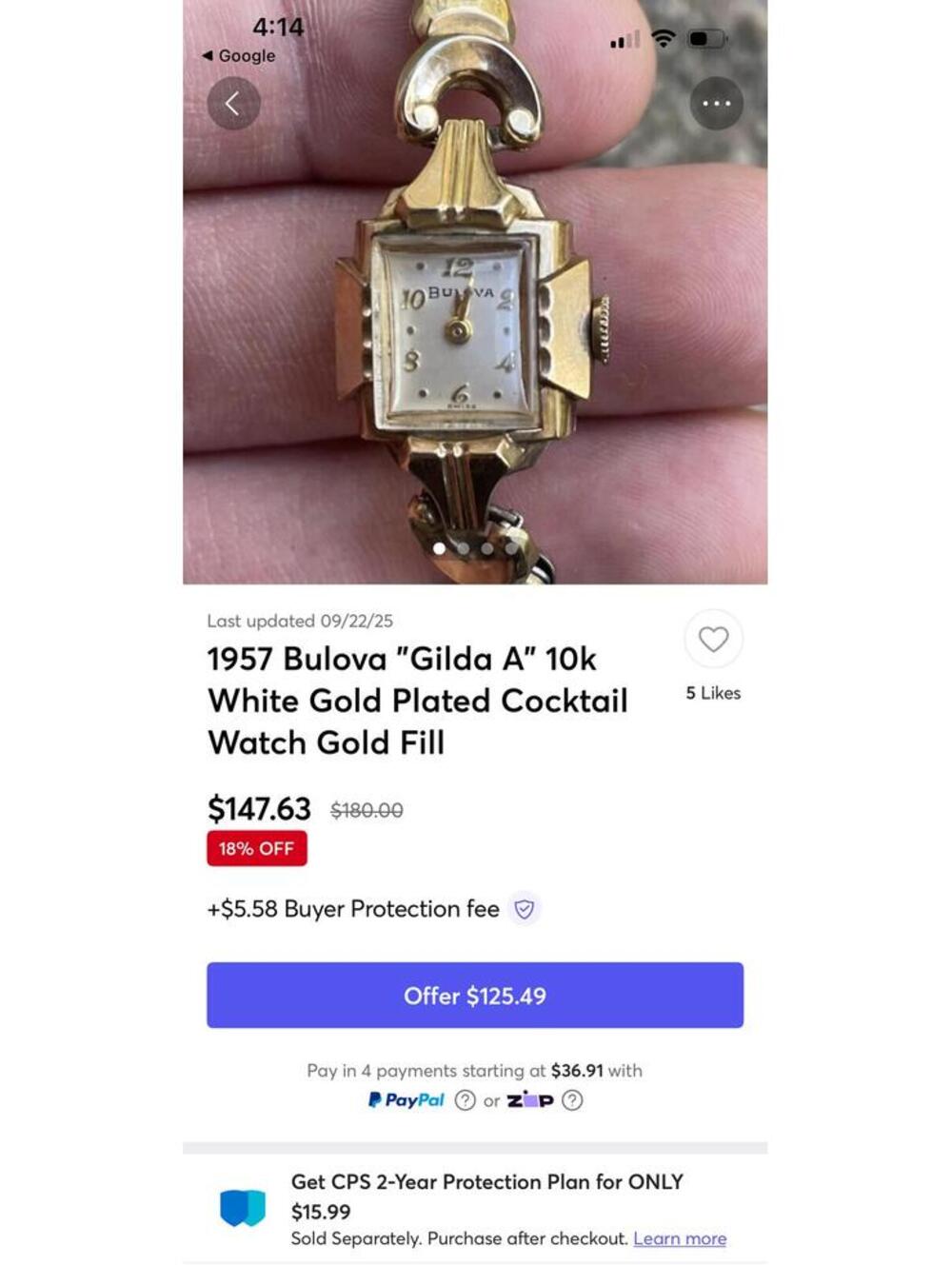 1957 Bulova "Gilda A" 10k White Gold Plated Cocktail Watch Gold Fill - Picture 4 of 5